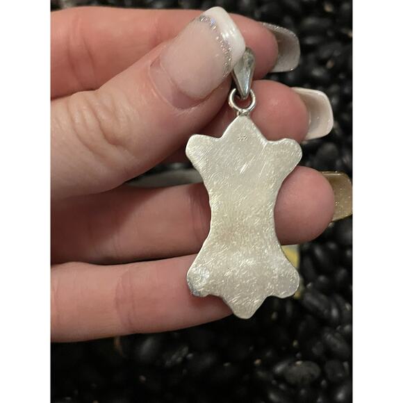 Native American SW Sterling Silver Dome Pearl Studded Solid Shield Pendant - Picture 6 of 8